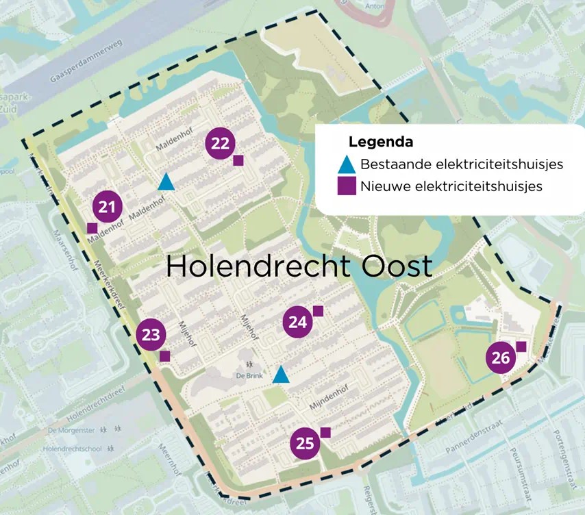 Holendrecht Oost locatie elektriciteitshuisjes